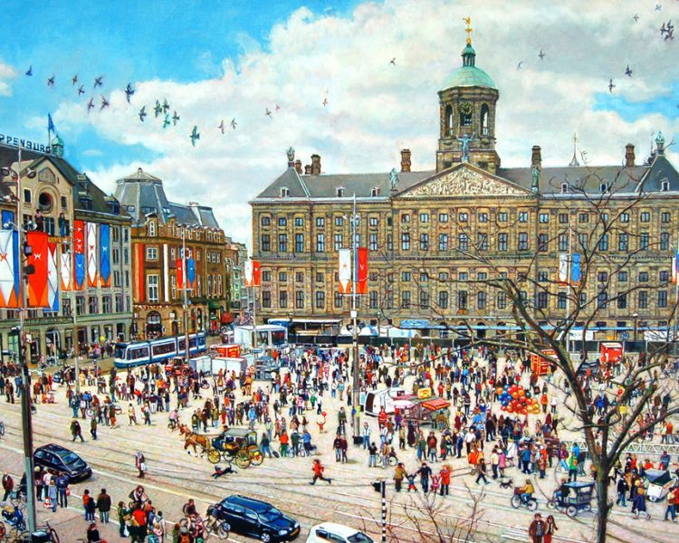 Anne Knaup Schilderij Het Paleis Op De Dam Voorbereidend op de Kroning Amsterdam