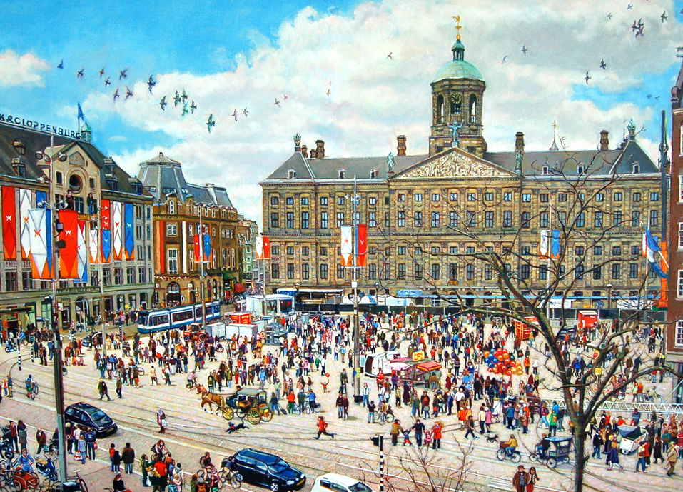 Anne Knaup Schilderij Het Paleis Op De Dam Voorbereidend op de Kroning Amsterdam
