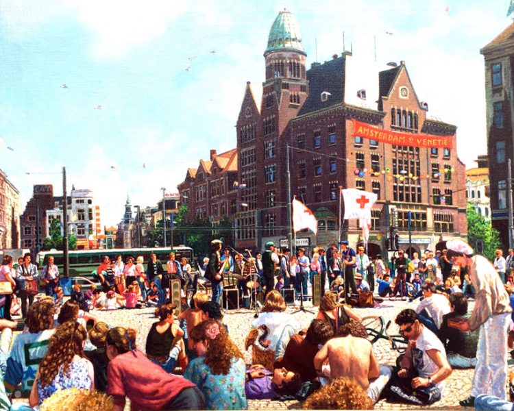 Anne Knaup Schilderij De Dam met het monument Amsterdam