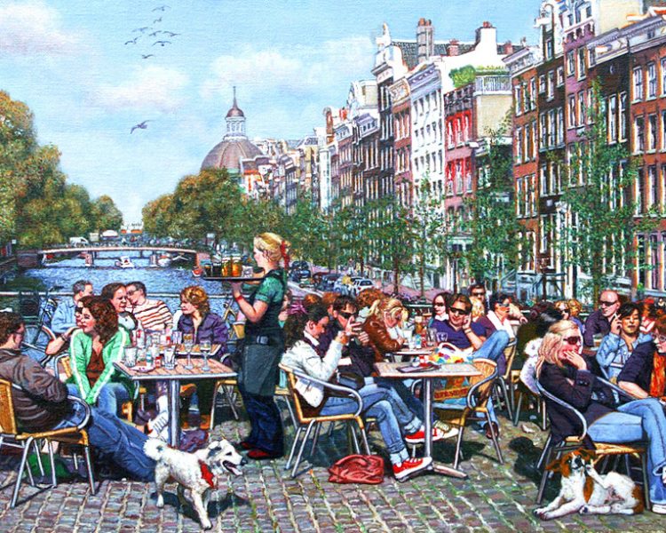 Anne Knaup Schilderij Terras op de Singel Amsterdam