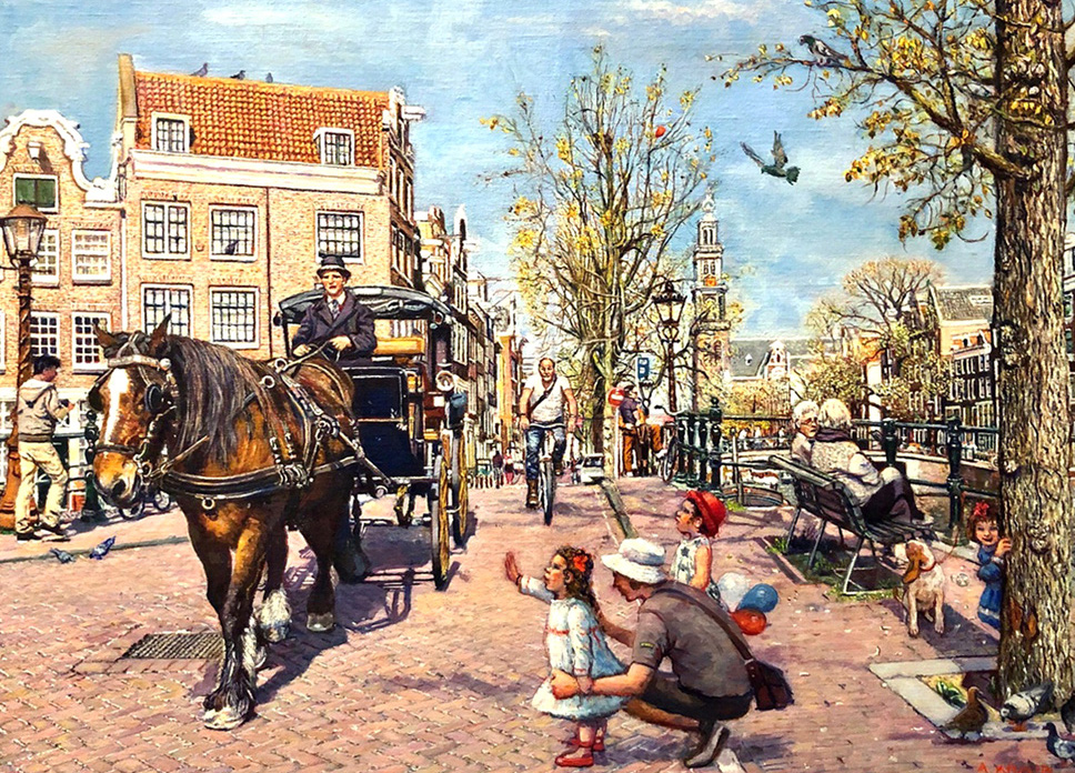 Anne Knaup Schilderij Koets op de Prinsengracht Amsterdam